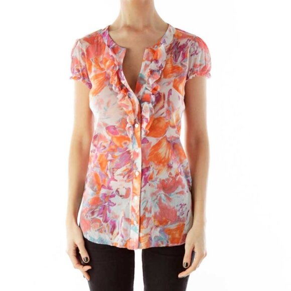 Weston Wear Tops - Weston Wear Multicolor Ruffled Flower Blouse